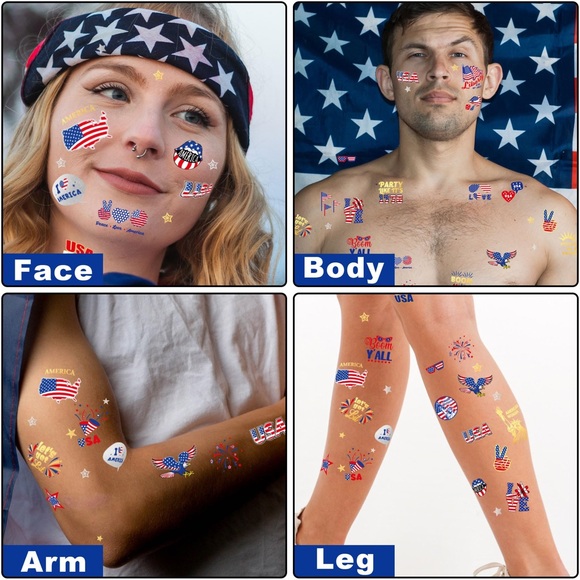 4th of July Temporary Tattoo Set, Waterproof Independence Day Body Stickers - Picture 5 of 13